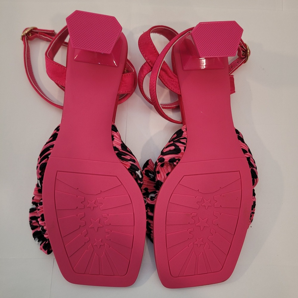 Sexrosly Block Heel Sandals Womens‎ 9 Pink Leopard Bow Ankle Strap New - Picture 5 of 8